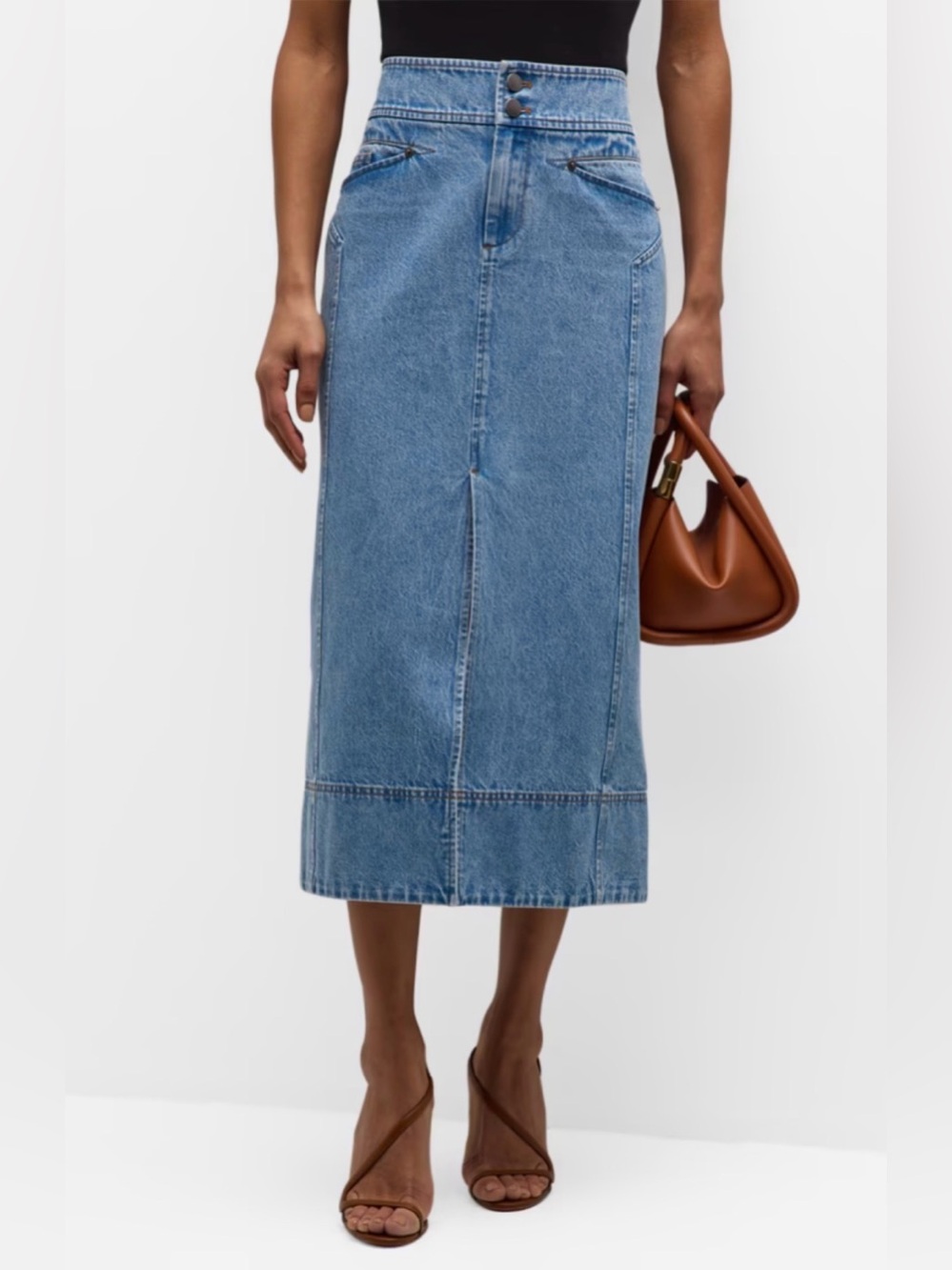 Tanya Taylor Christina Denim High-Waist Midi Skirt Size 2